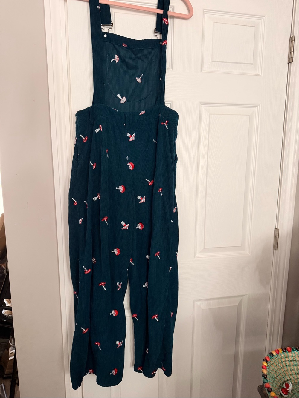 Cider Dark Teal MushroomPrint Strappy Overalls